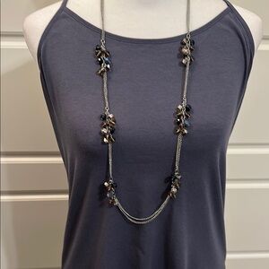 LOFT Silver and Black Beaded Necklace